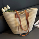 Bolsa de palha de grande capacidade para férias casuais praia portátil nova moda bolsa de ombro tecida