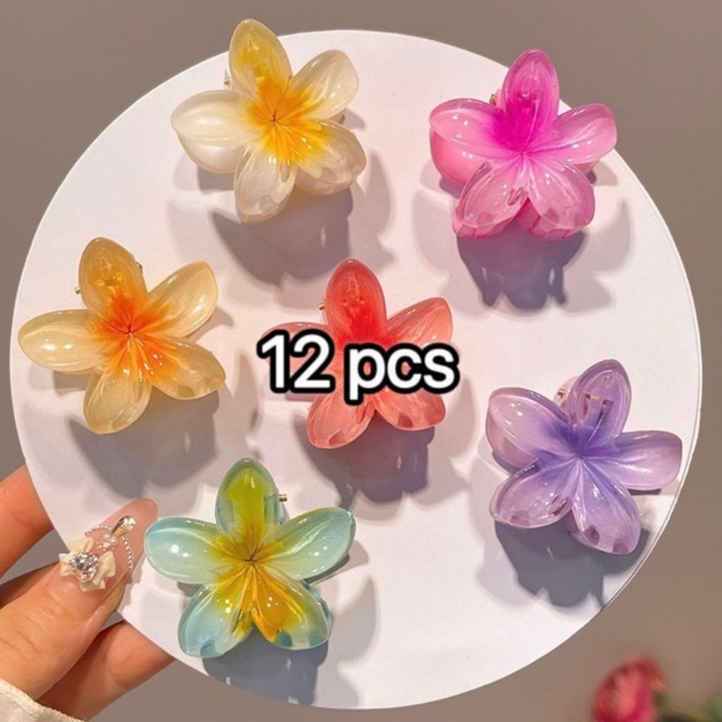 Kit 3-12 Pcs Presilha Piranha Flor De Cabelo Mini Pequeno Acrilico 4cm Verão Aestheric Grampo Summer Praia