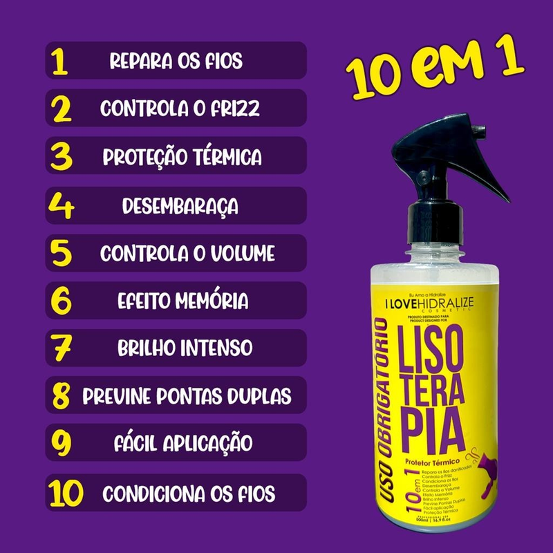Spray Protetor Termico 10 em 1 Capilar Finalizador Lisoterapia Liso Extremo Hidralize 500mL