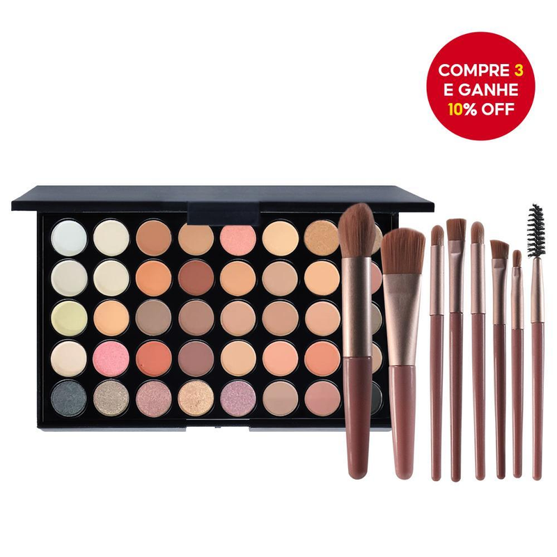 Paleta de Sombras com 40 Cores - Acabamento Matte e Shimmer, Alta Pigmentação, Efeito Esfumado e Longa Duração.